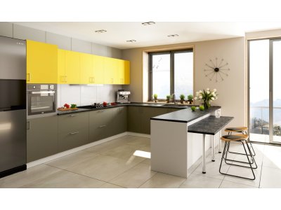 Кухня Феникс Сансет темный хаки супермат/желтый супермат