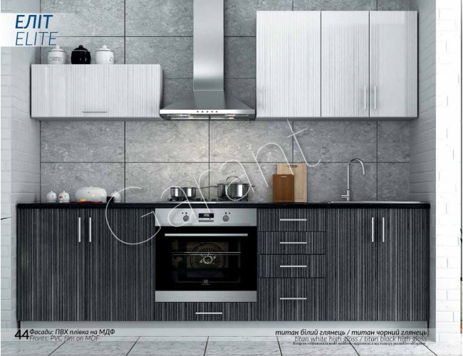 Кухня Гарант Элит титан белый глянец/черный глянец