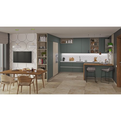 Кухня ДСП Kronospan бирюзовый/ясень анкор светлый