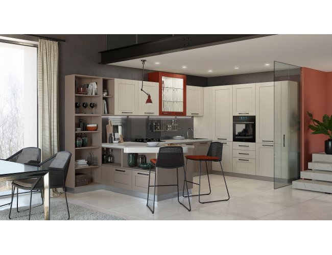 Кухня МДФ Egger мокка/слоновая кость/вишня