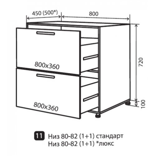 Кухонный модуль VM Flat низ 11 ящики 800*820*450