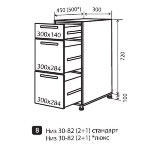 Кухонный модуль VM Wood Line низ 8 ящики 300*820*450
