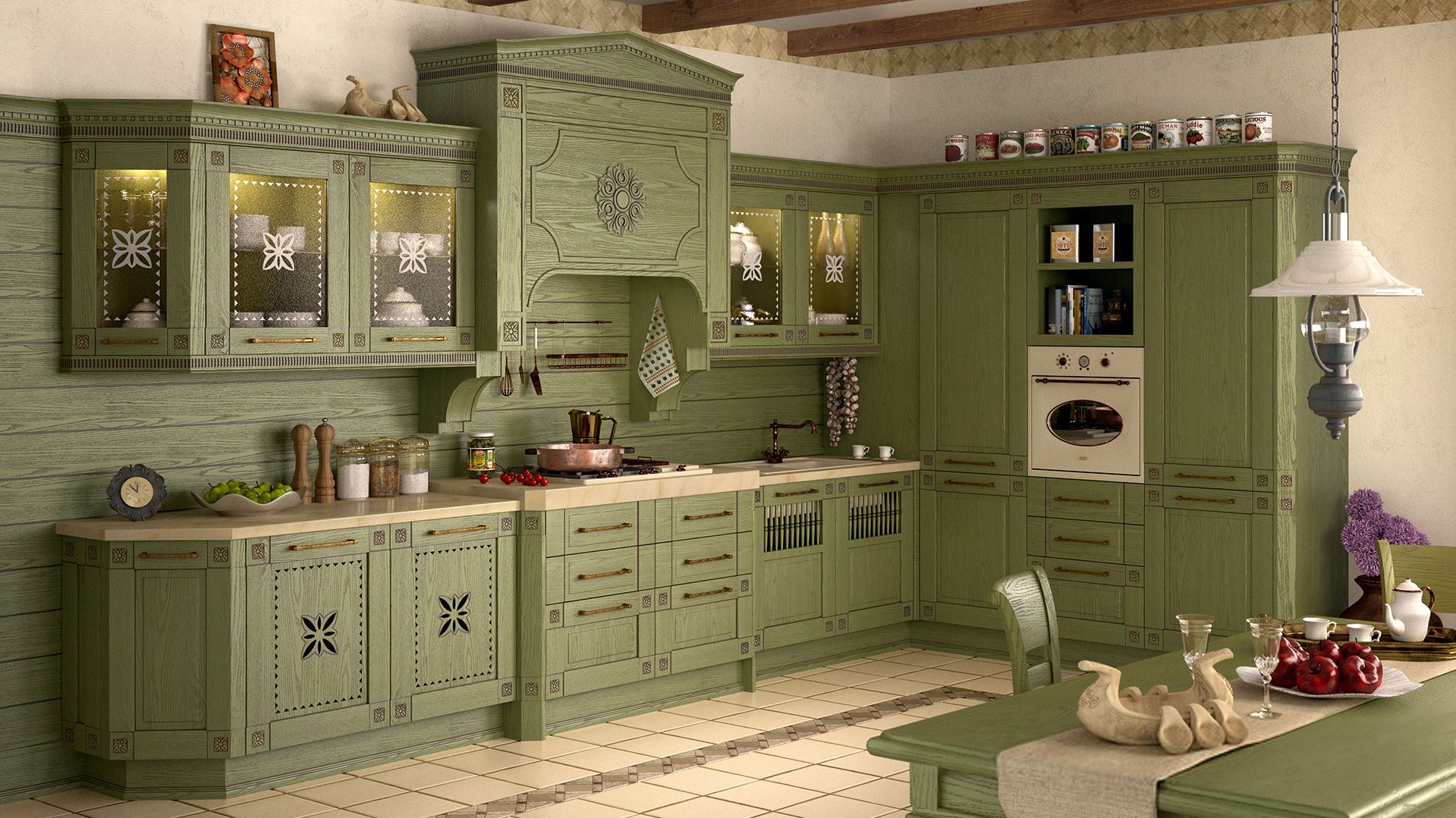 Кухня мебель зеленого цвета